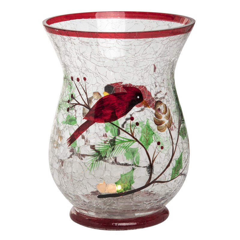 The Holiday Aisle Large Christmas Crackle Cardinal Glass Hurricane Wayfair.ca